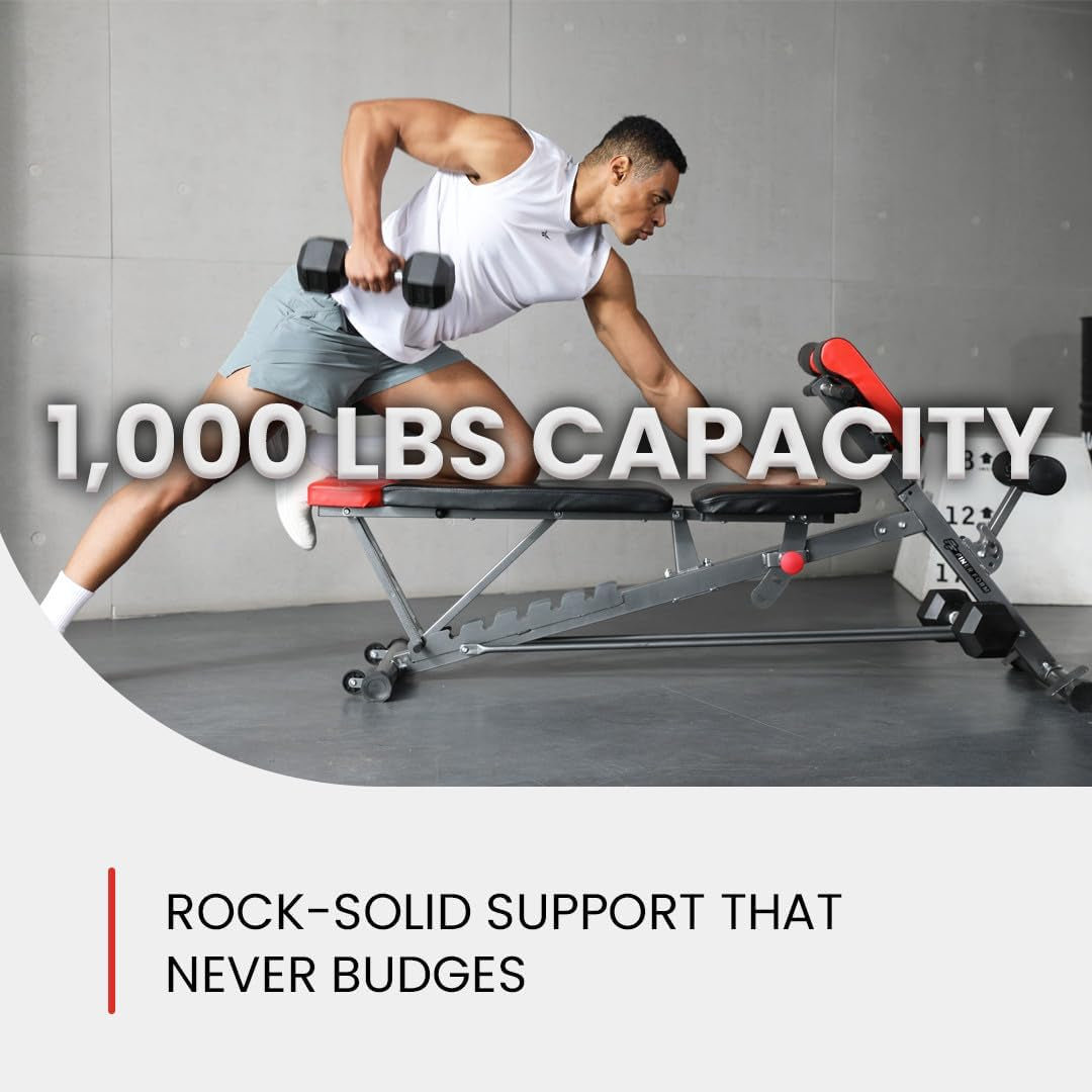 Finer Form Multi-Functional FID Weight Bench for Full-Body Workouts – Hyper Back Extension, Roman Chair, Adjustable Ab Sit-Up, Incline/Decline, and Flat Bench