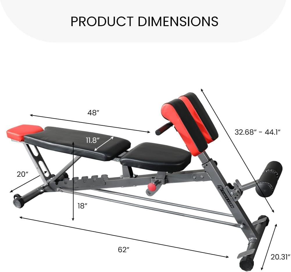 Finer Form Multi-Functional FID Weight Bench for Full-Body Workouts – Hyper Back Extension, Roman Chair, Adjustable Ab Sit-Up, Incline/Decline, and Flat Bench