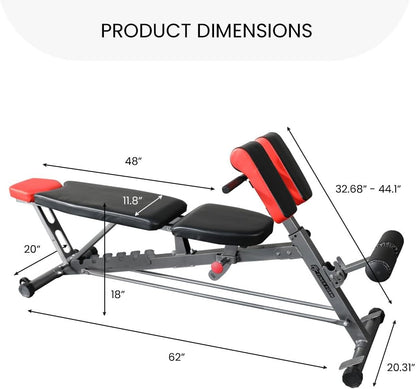 Finer Form Multi-Functional FID Weight Bench for Full-Body Workouts – Hyper Back Extension, Roman Chair, Adjustable Ab Sit-Up, Incline/Decline, and Flat Bench