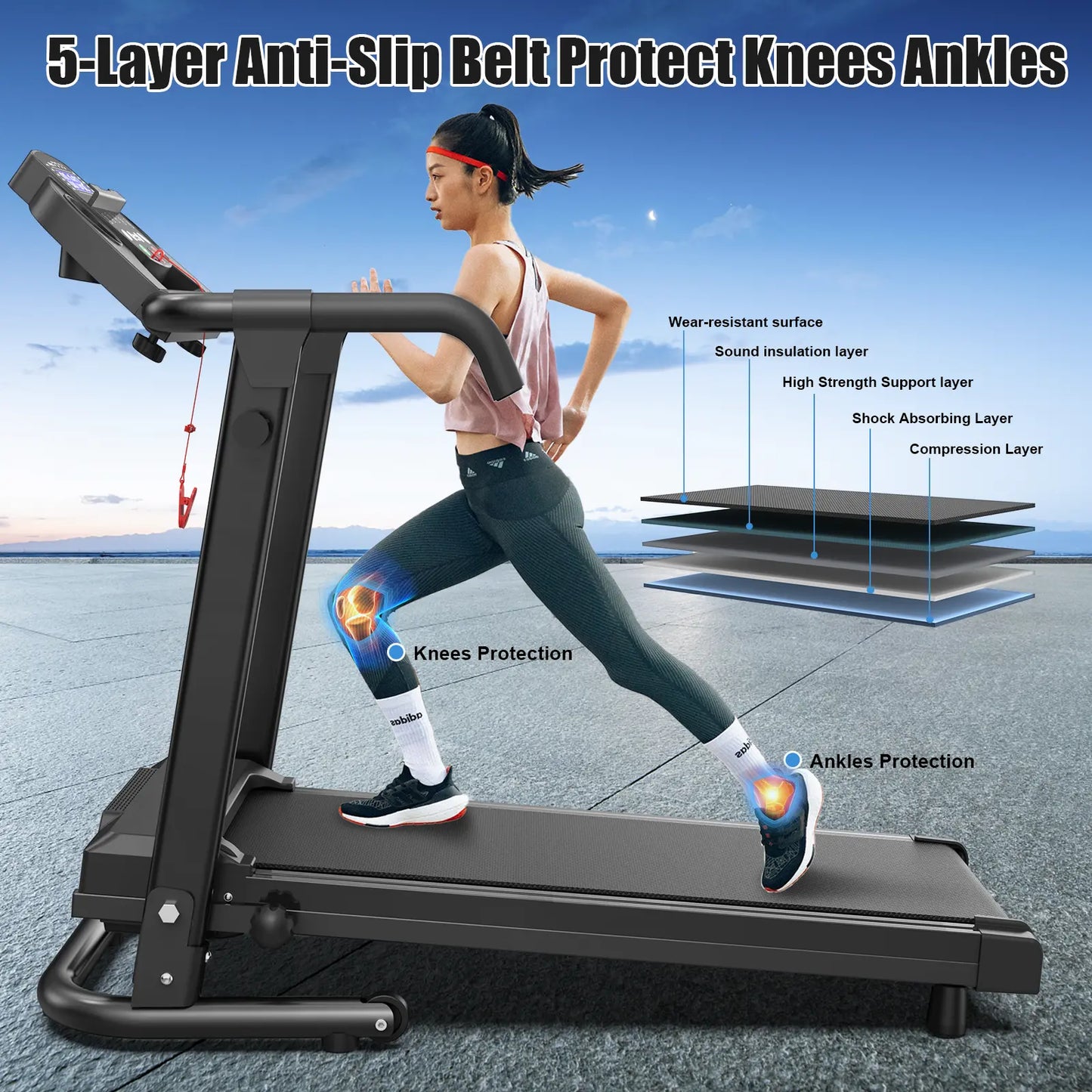 [New Arrival] Foldable Home Treadmill - Home Gym Equipment, 2.5HP Motorized Treadmill Walking Pad, 300 Lbs Capacity, Handles, APP Control, LED Display, Quick & Compact Fold Design