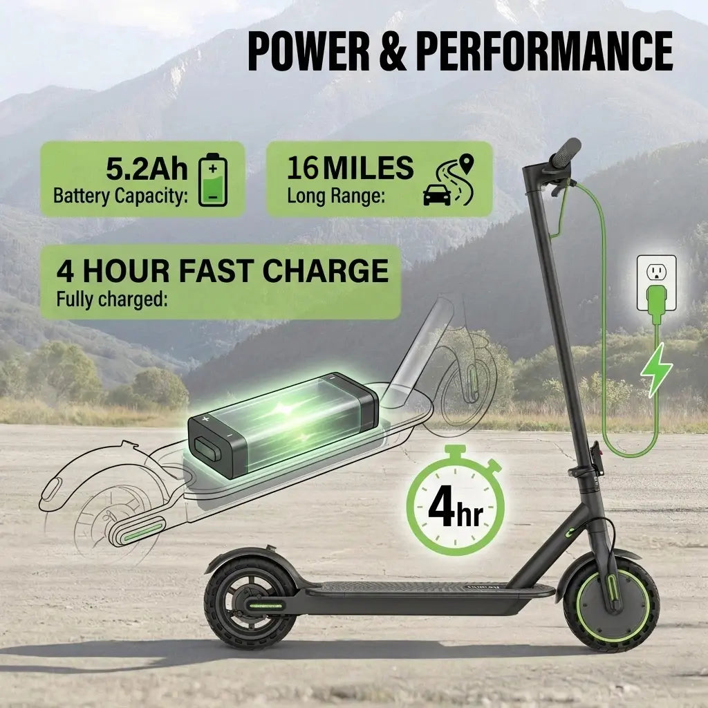 Foldable Smart Electric Scooter for Adults - 350W Motor, 19MPH Top Speed, 16-Mile Range, 8.5-Inch Tires, LED Lights, 5.2Ah Battery, Smart APP Control