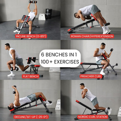 Finer Form Multi-Functional FID Weight Bench for Full-Body Workouts – Hyper Back Extension, Roman Chair, Adjustable Ab Sit-Up, Incline/Decline, and Flat Bench