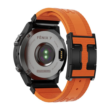 CRAZYGRASS Quick Fit Textured Silicone Watch Band for Fitbit Inspire and Garmin Fenix Series - Non-Slip, Waterproof Sport Strap in Orange [Watch Not Included]