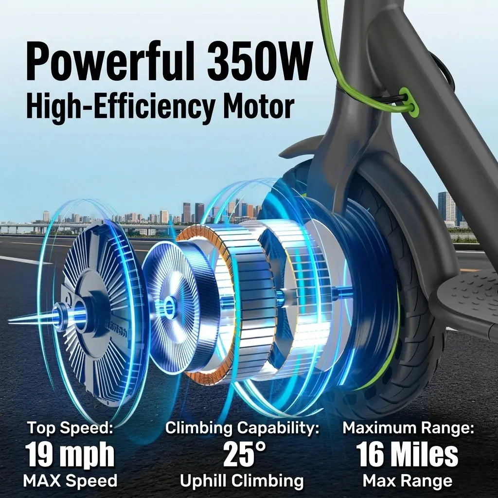 Foldable Smart Electric Scooter for Adults - 350W Motor, 19MPH Top Speed, 16-Mile Range, 8.5-Inch Tires, LED Lights, 5.2Ah Battery, Smart APP Control