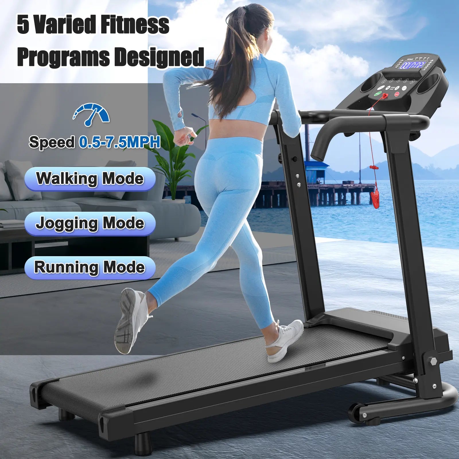 [New Arrival] Foldable Home Treadmill - Home Gym Equipment, 2.5HP Motorized Treadmill Walking Pad, 300 Lbs Capacity, Handles, APP Control, LED Display, Quick & Compact Fold Design
