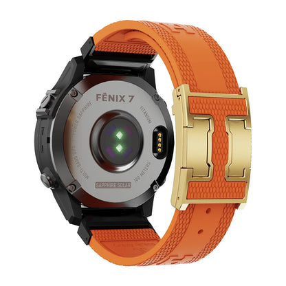 CRAZYGRASS Quick Fit Textured Silicone Watch Band for Fitbit Inspire and Garmin Fenix Series - Non-Slip, Waterproof Sport Strap in Orange [Watch Not Included]