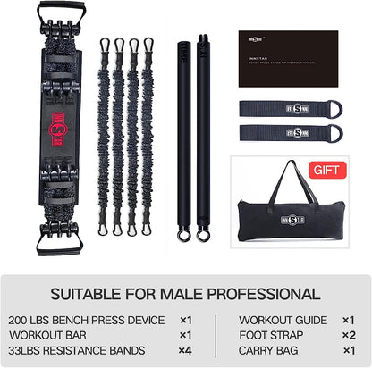 Portable Home Gym Set with Workout Bar, Bench Press Set, Squat Resistance Band, Door Anchor and More-Full Body Workout Equipment to Build Muscle and Shape Body
