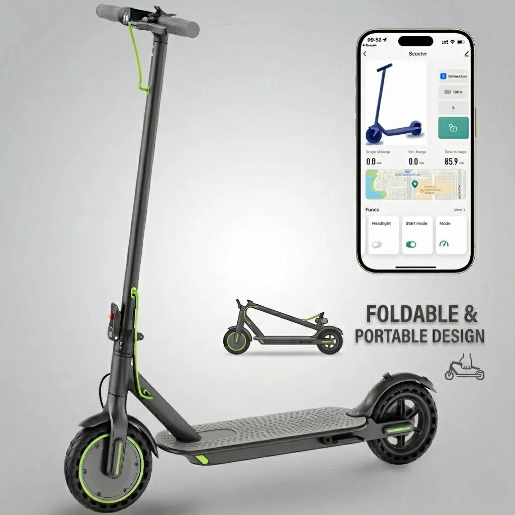 Foldable Smart Electric Scooter for Adults - 350W Motor, 19MPH Top Speed, 16-Mile Range, 8.5-Inch Tires, LED Lights, 5.2Ah Battery, Smart APP Control