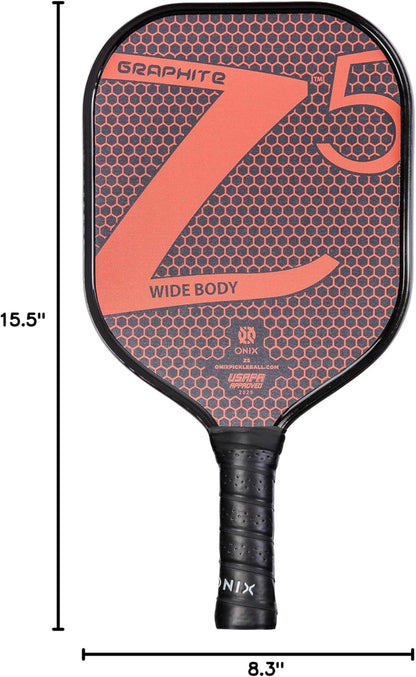 Graphite MOD Z5 Carbon Fiber Pickleball Paddle with Wide-Body Shape. Honeycomb Core, Graphite Face & Cushion Comfort Pickleball Paddle Grip