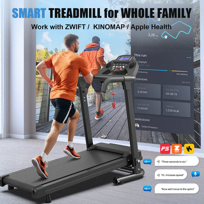 [New Arrival] Foldable Home Treadmill - Home Gym Equipment, 2.5HP Motorized Treadmill Walking Pad, 300 Lbs Capacity, Handles, APP Control, LED Display, Quick & Compact Fold Design