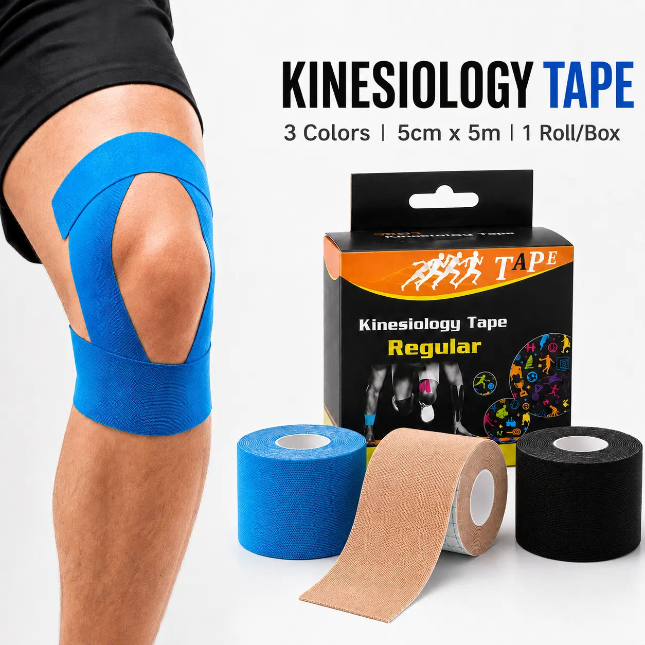 Uncut Elastic Stabilizing Sports Tape, Athletic Kinesiology Kinetic Tape, Waterproof, Sweat-Resistant, Skin-Friendly, Flexible, Breathable, Relieves Knee Pain & Sprains, Ideal for Exercise & Outdoor Activities, Stabilizing Sports Tapes