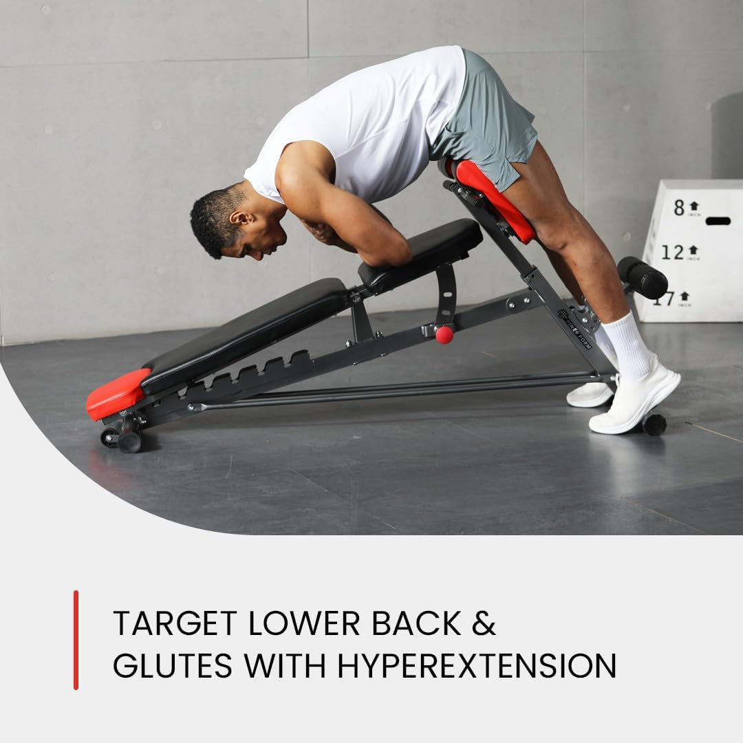 Finer Form Multi-Functional FID Weight Bench for Full-Body Workouts – Hyper Back Extension, Roman Chair, Adjustable Ab Sit-Up, Incline/Decline, and Flat Bench