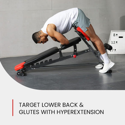 Finer Form Multi-Functional FID Weight Bench for Full-Body Workouts – Hyper Back Extension, Roman Chair, Adjustable Ab Sit-Up, Incline/Decline, and Flat Bench