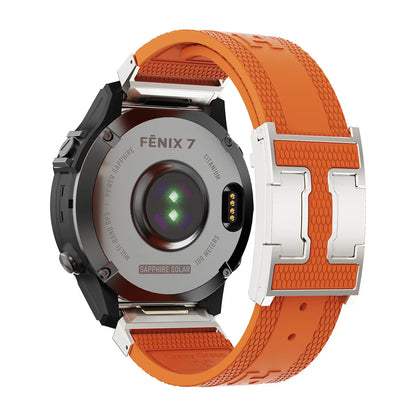 CRAZYGRASS Quick Fit Textured Silicone Watch Band for Fitbit Inspire and Garmin Fenix Series - Non-Slip, Waterproof Sport Strap in Orange [Watch Not Included]