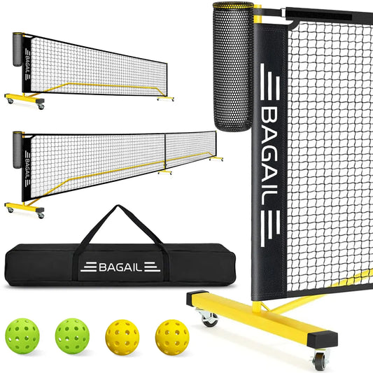 【Dealsforyoudays】Bagail Portable Pickleball Net Set with Wheels, 22 FT Regulation Size & 11 FT Half Court Size 2-In-1 Pickle Ball Net with Ball Collector, Carry Bag, 4 Pickle Balls, Easy Setup for Outdoor Indoor Tennis Men Game Racket Protector Outdoorfu